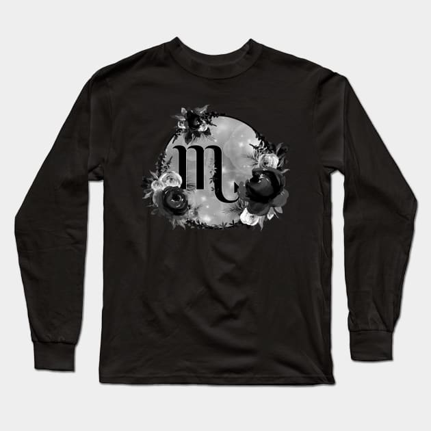 Scorpio Zodiac Horoscope Gothic Black Floral Monogram Long Sleeve T-Shirt by bumblefuzzies